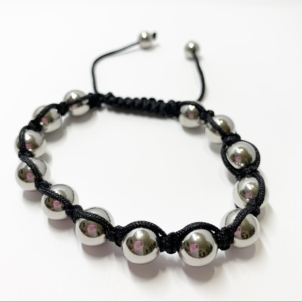 Shamballa Men Silver Metal Ball Braid Bracelet